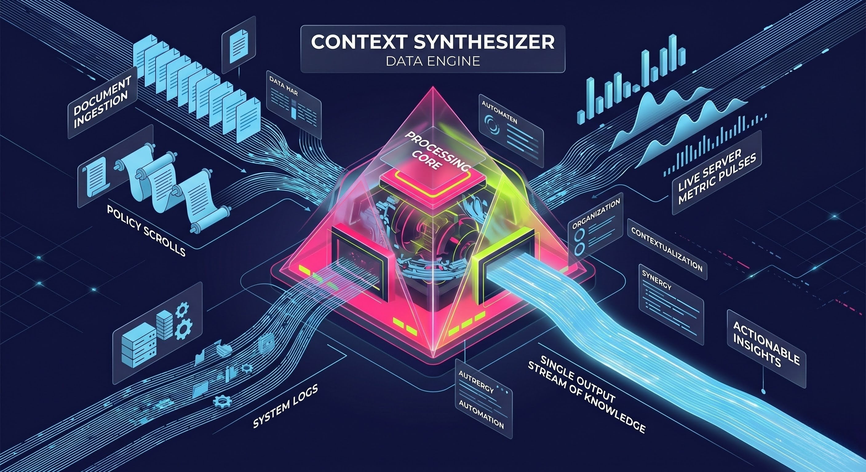 Context Synthesizer processing disparate inputs into unified knowledge