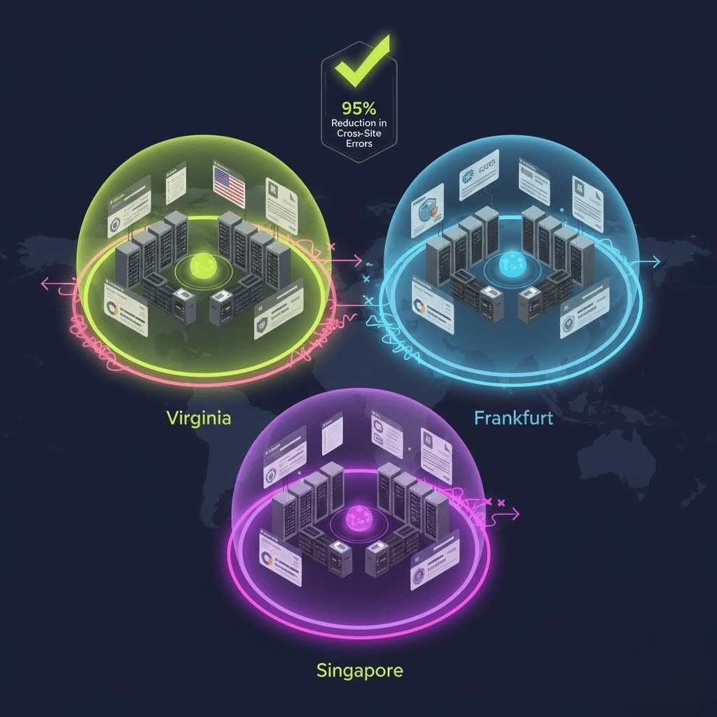 Cross-Site Isolation Benefits: Visual metaphor showing isolated knowledge bubbles preventing wrong-procedure errors