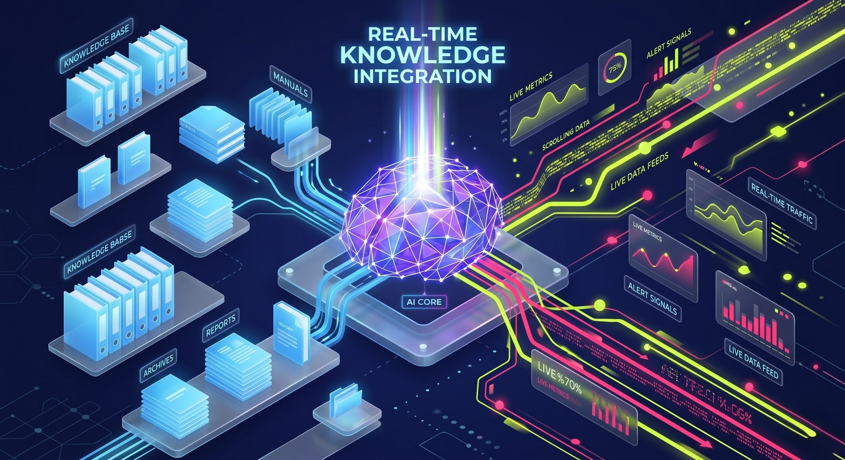 AI core bridging static documentation and live operational data streams