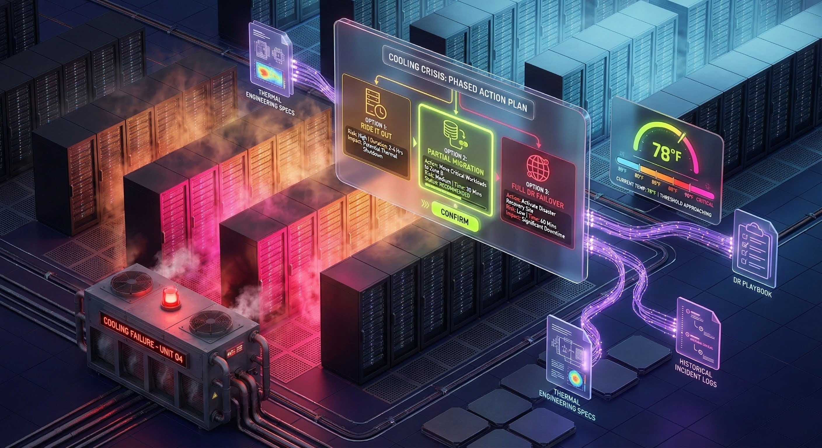 Cooling Crisis Decision Framework - RAG providing phased action plan with thermal thresholds